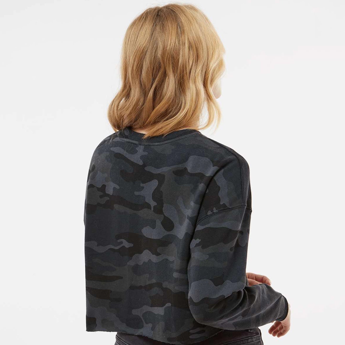 women's lightweight cropped camo sweatshirt