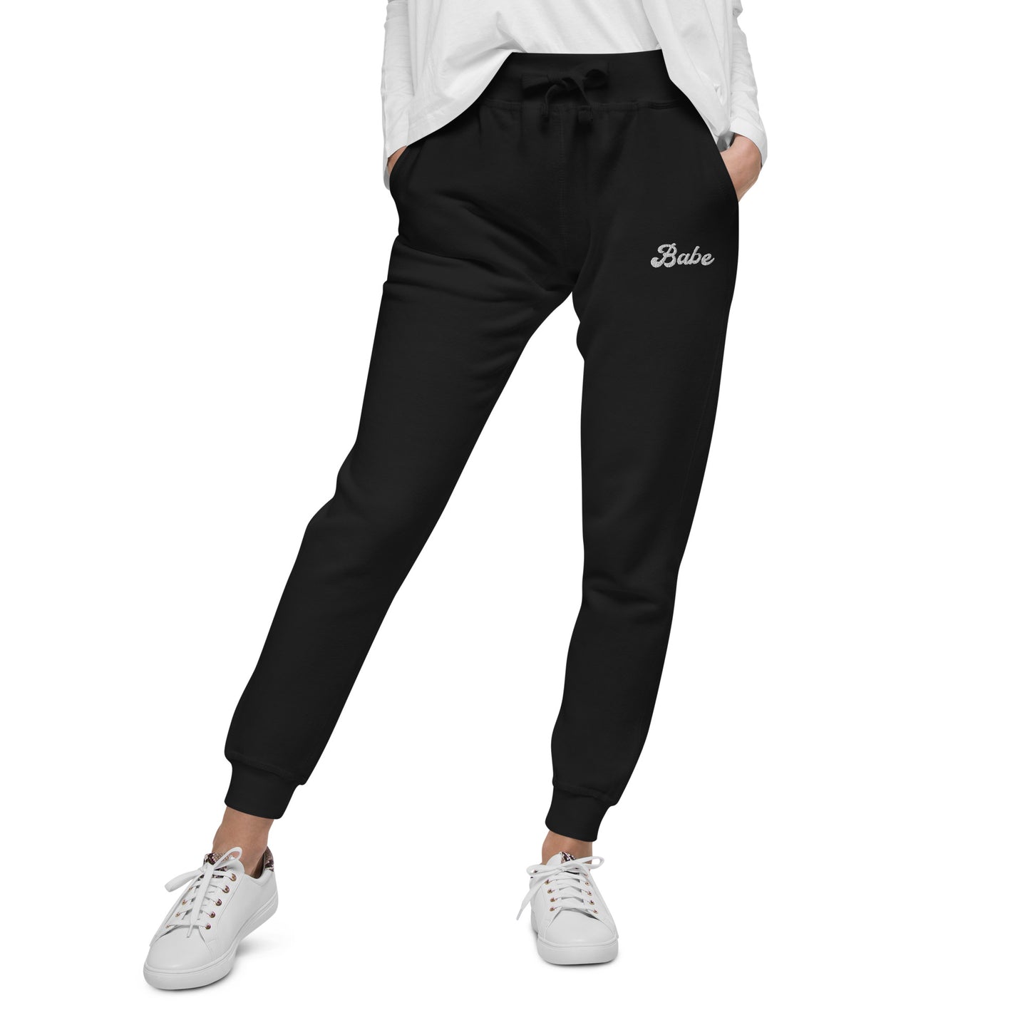 babe fleece sweatpants (white text)