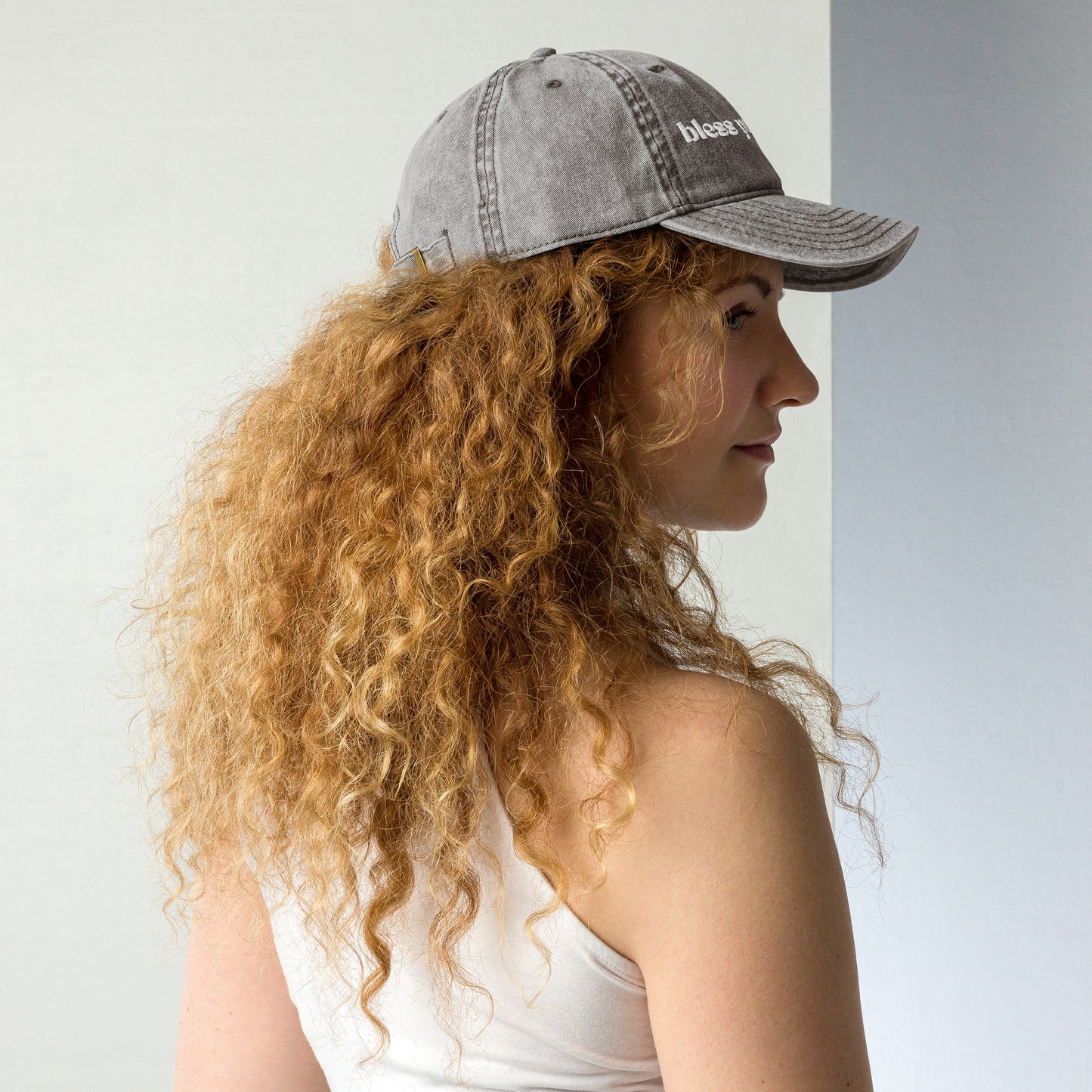 bless your heart embroidered faded jean cap
