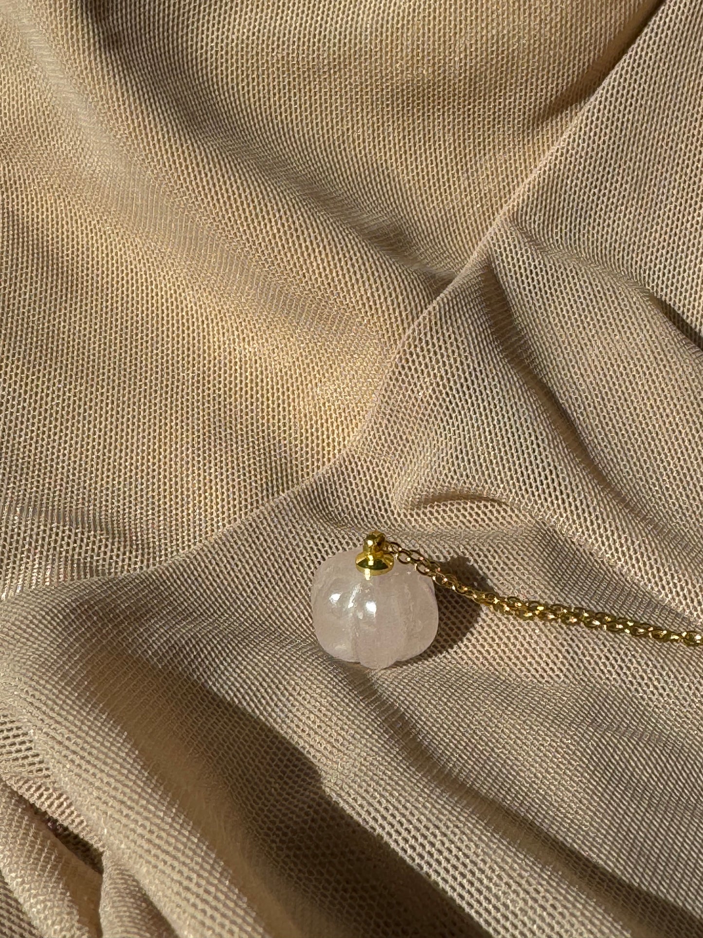 light pink rose quartz pumpkin necklace