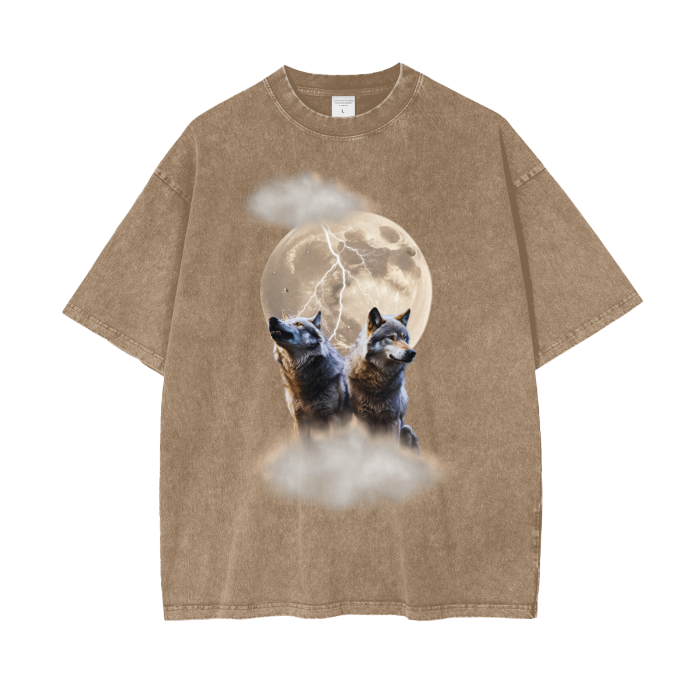 night wolves acid wash oversized t-shirt