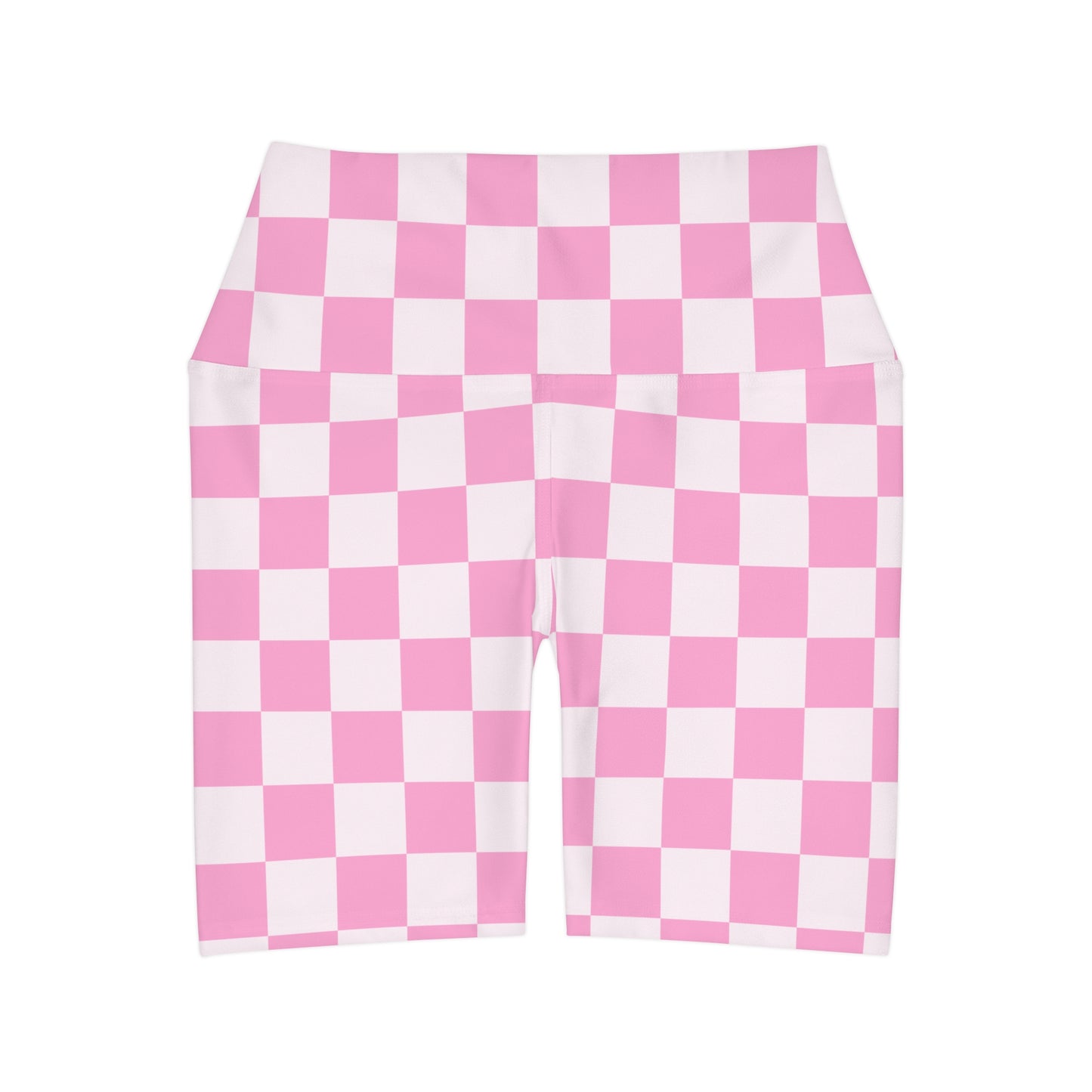 pink checkers high waisted yoga shorts