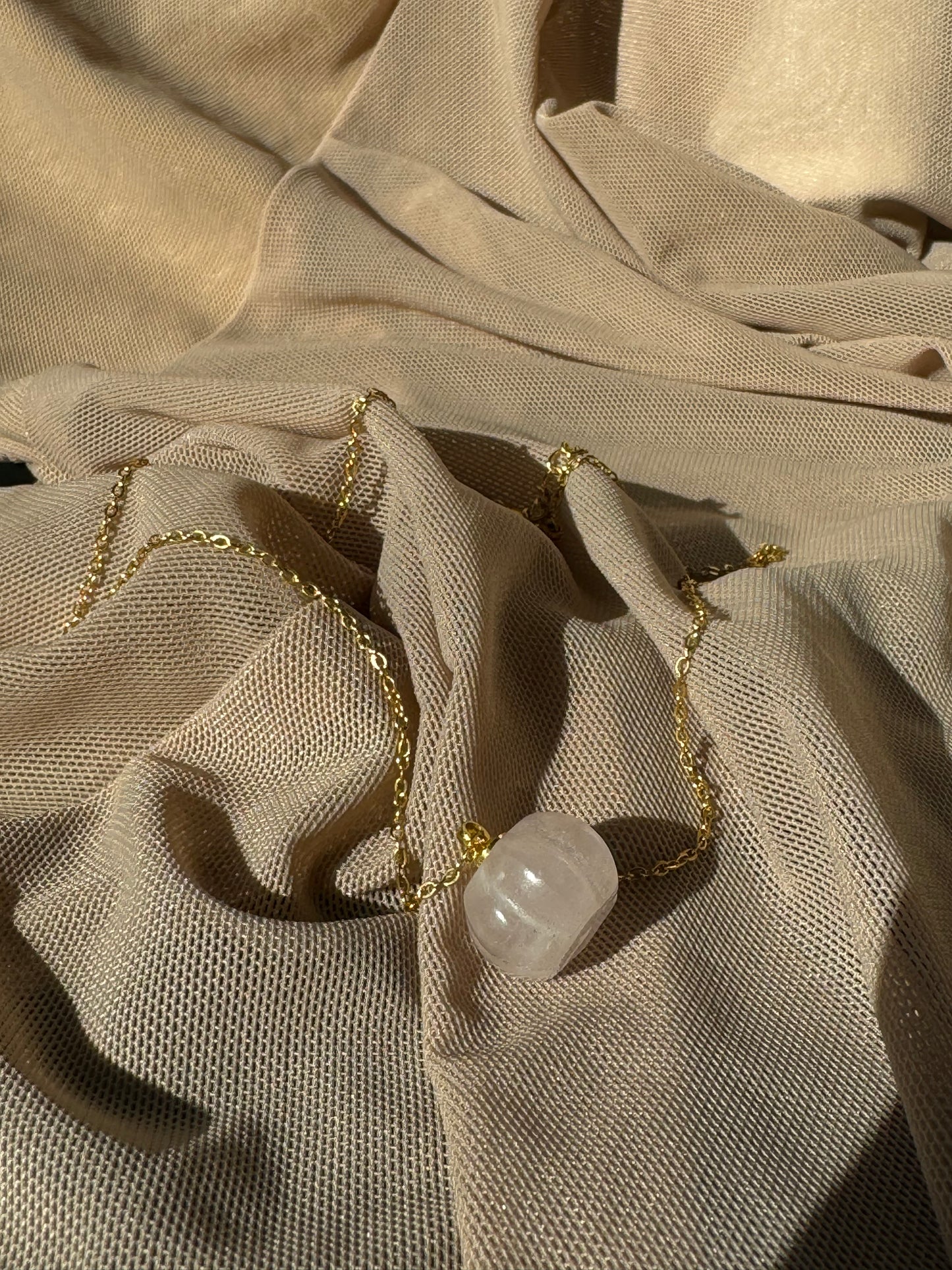 light pink rose quartz pumpkin necklace