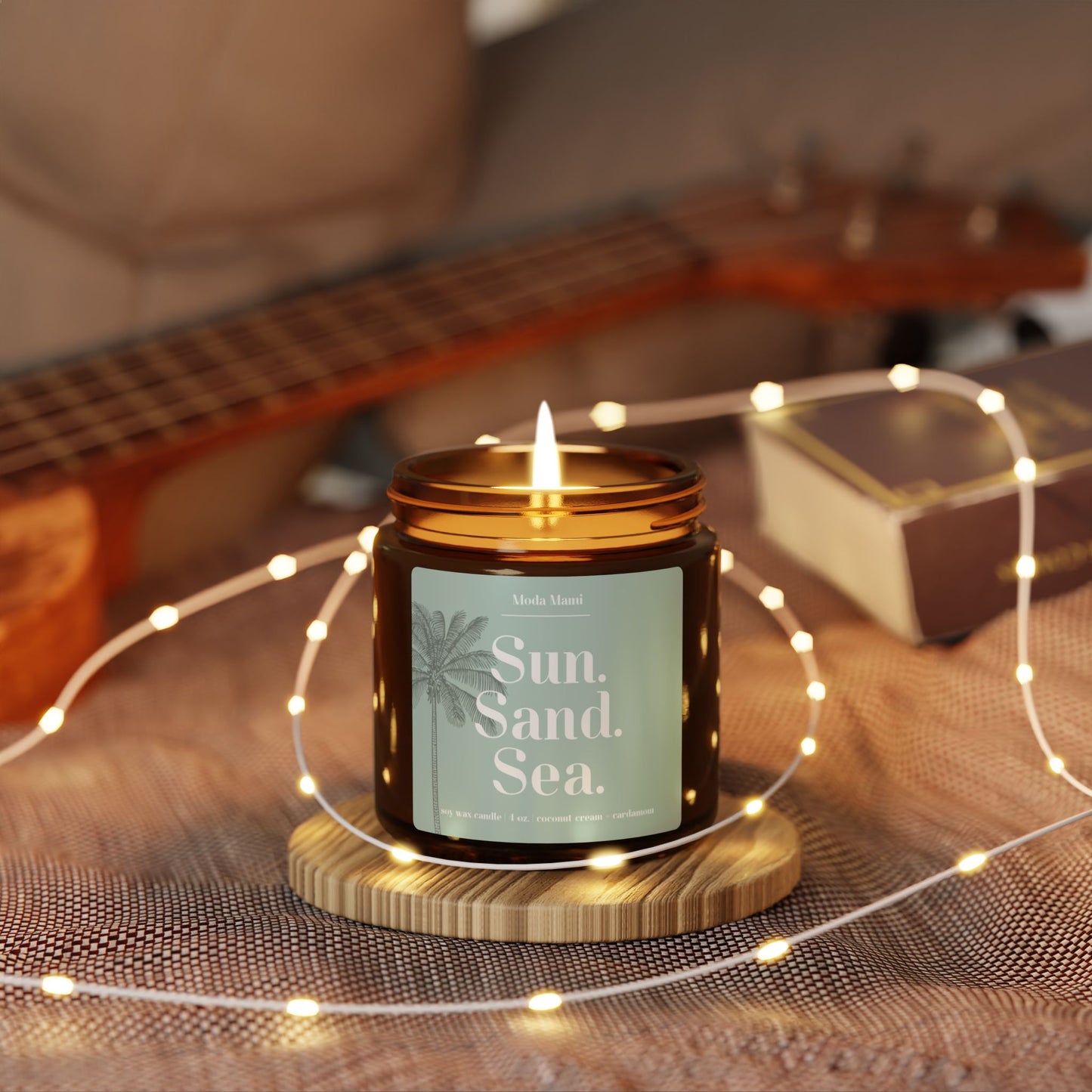 sun sand sea scented soy candle (multi-size, amber jar)