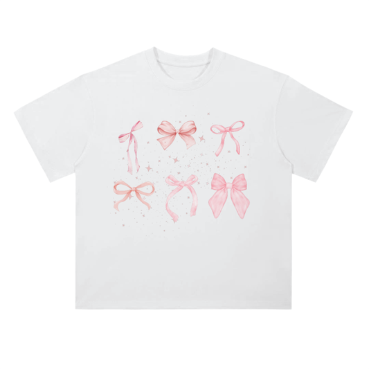 pink bows drop shoulder t-shirt