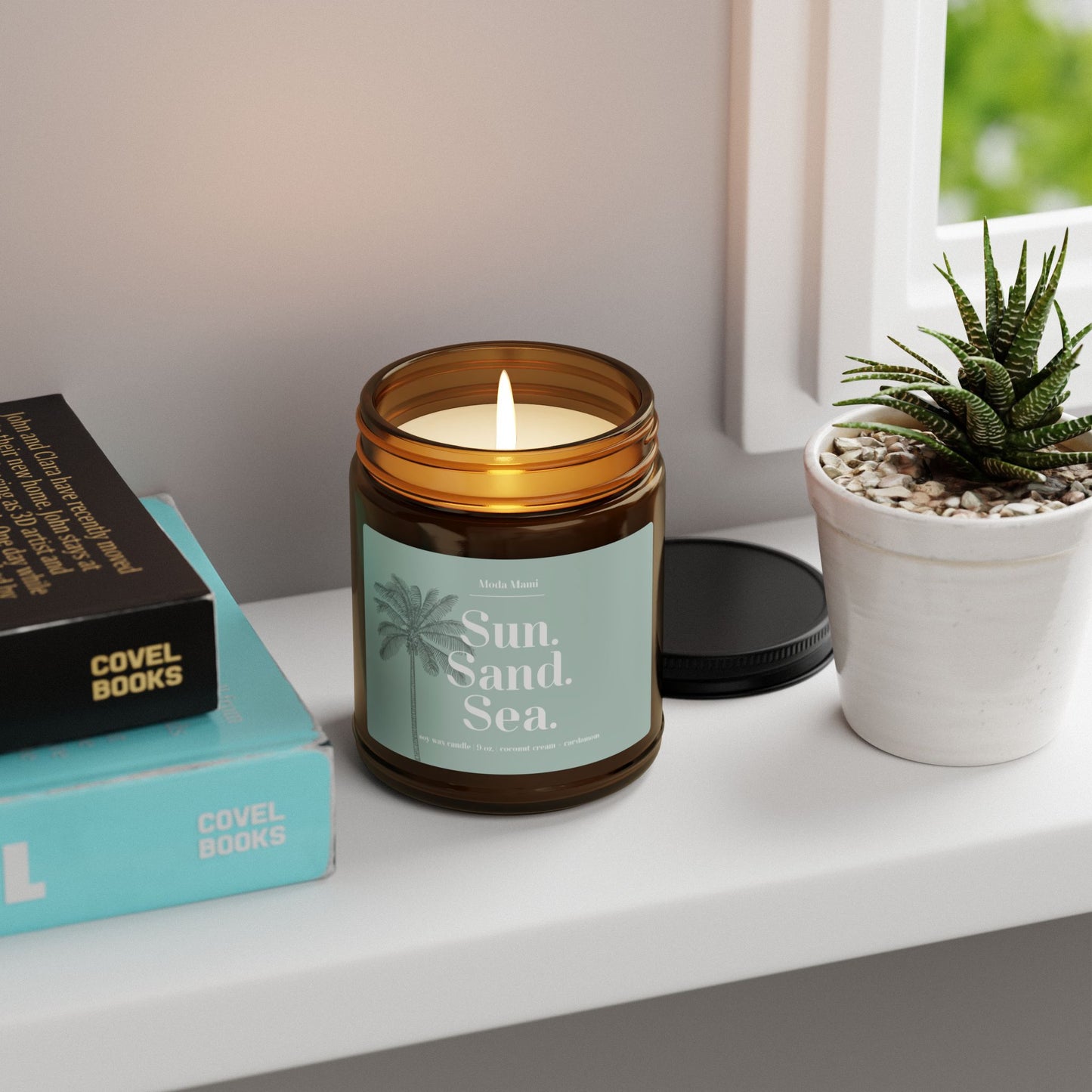 sun sand sea scented soy candle (multi-size, amber jar)