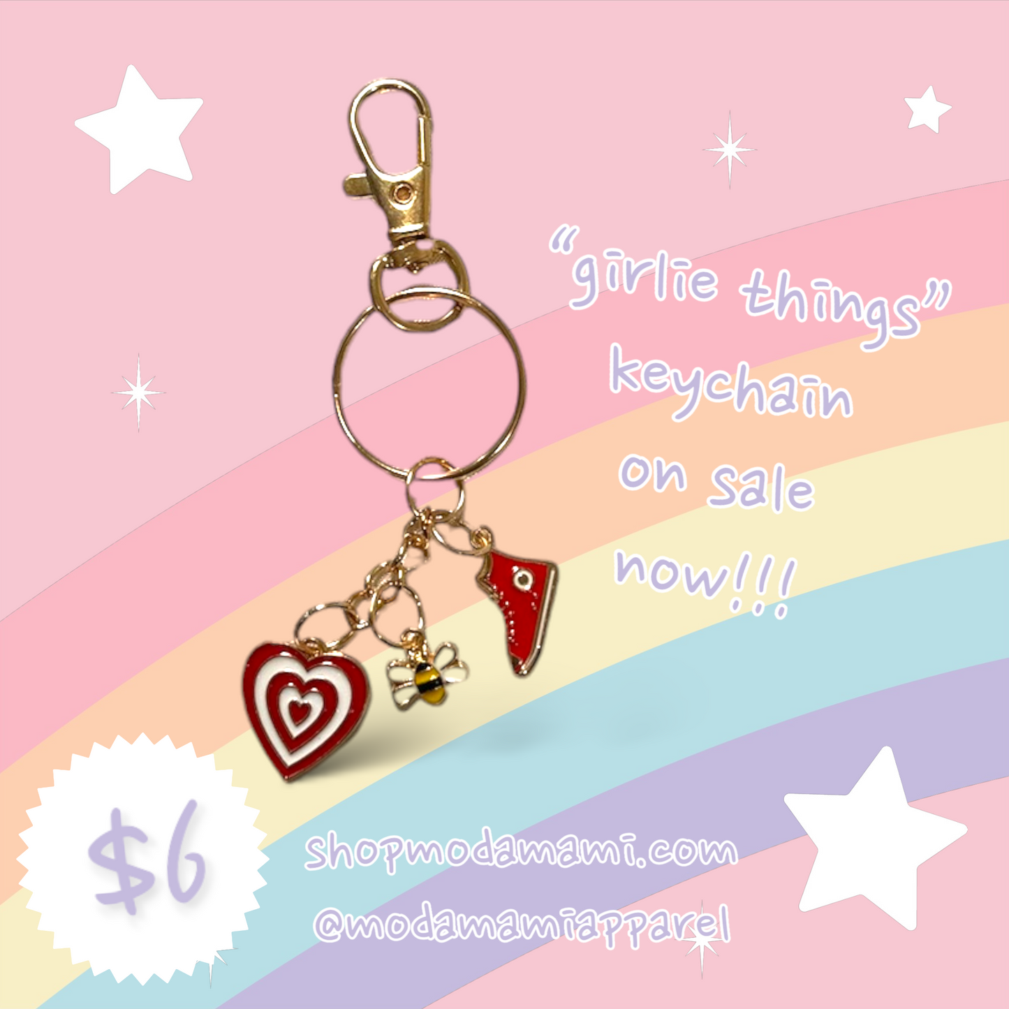 girlie things keychain (3 charms)