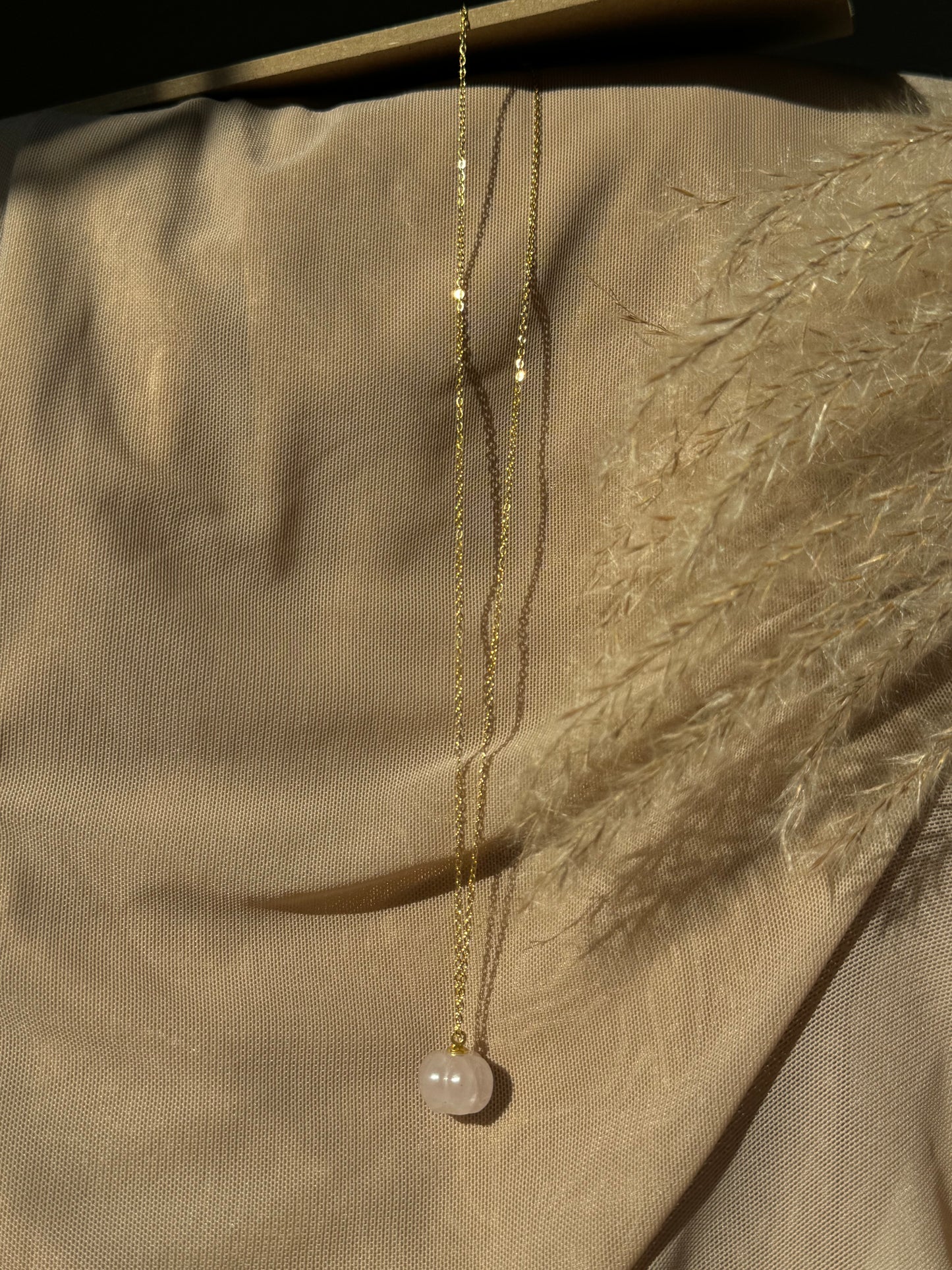 light pink rose quartz pumpkin necklace