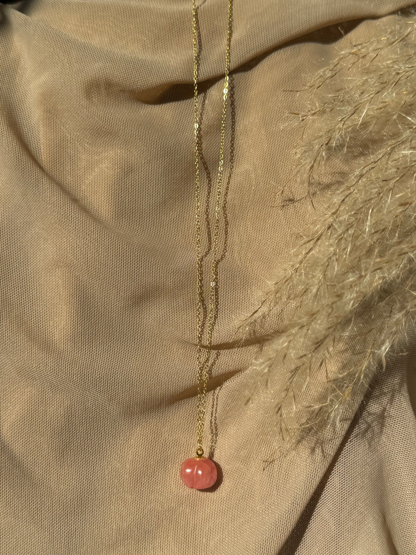 dark pink rose quartz pumpkin necklace