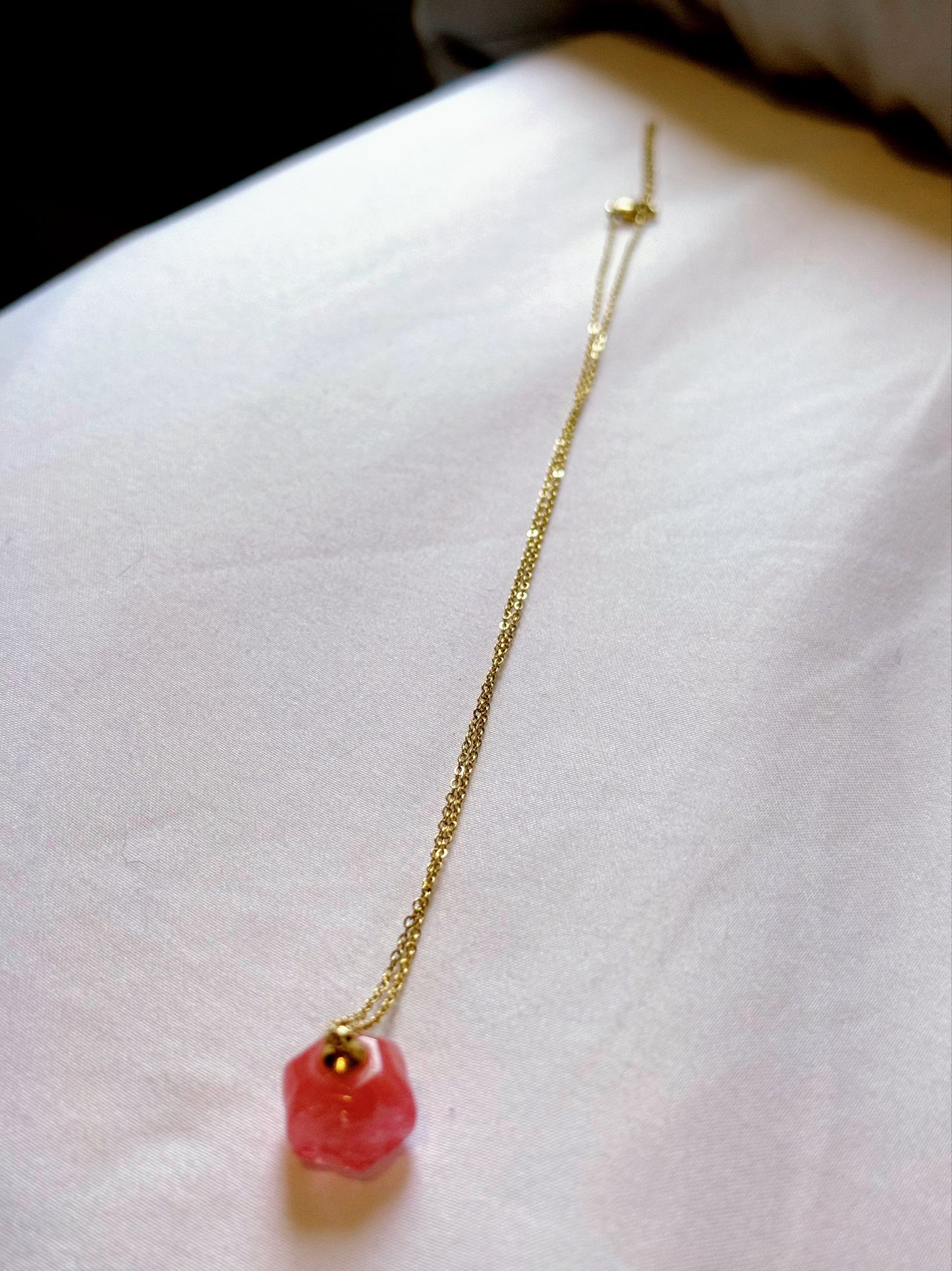 dark pink rose quartz pumpkin necklace