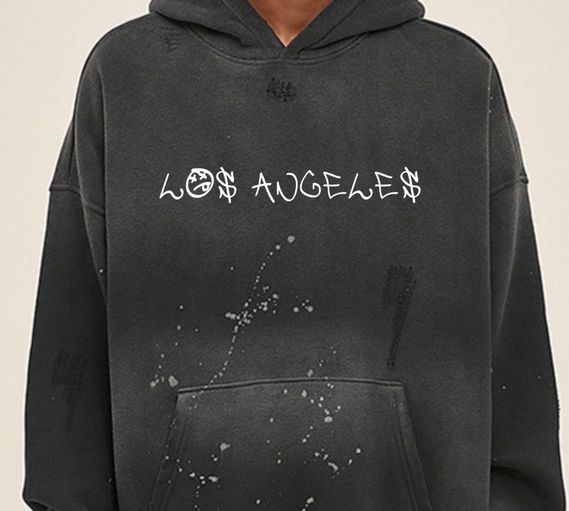 los angeles graffiti vintage frayed hoodie