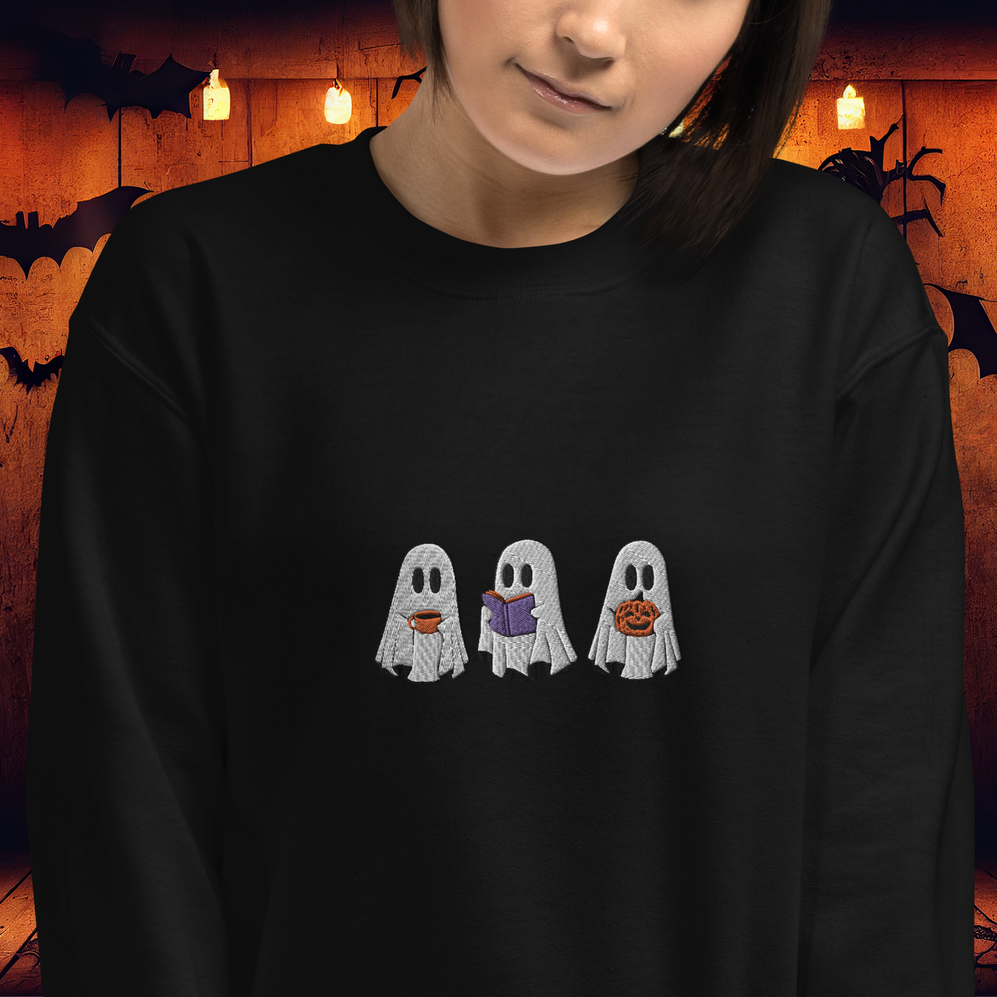 ghost friends embroidered sweatshirt