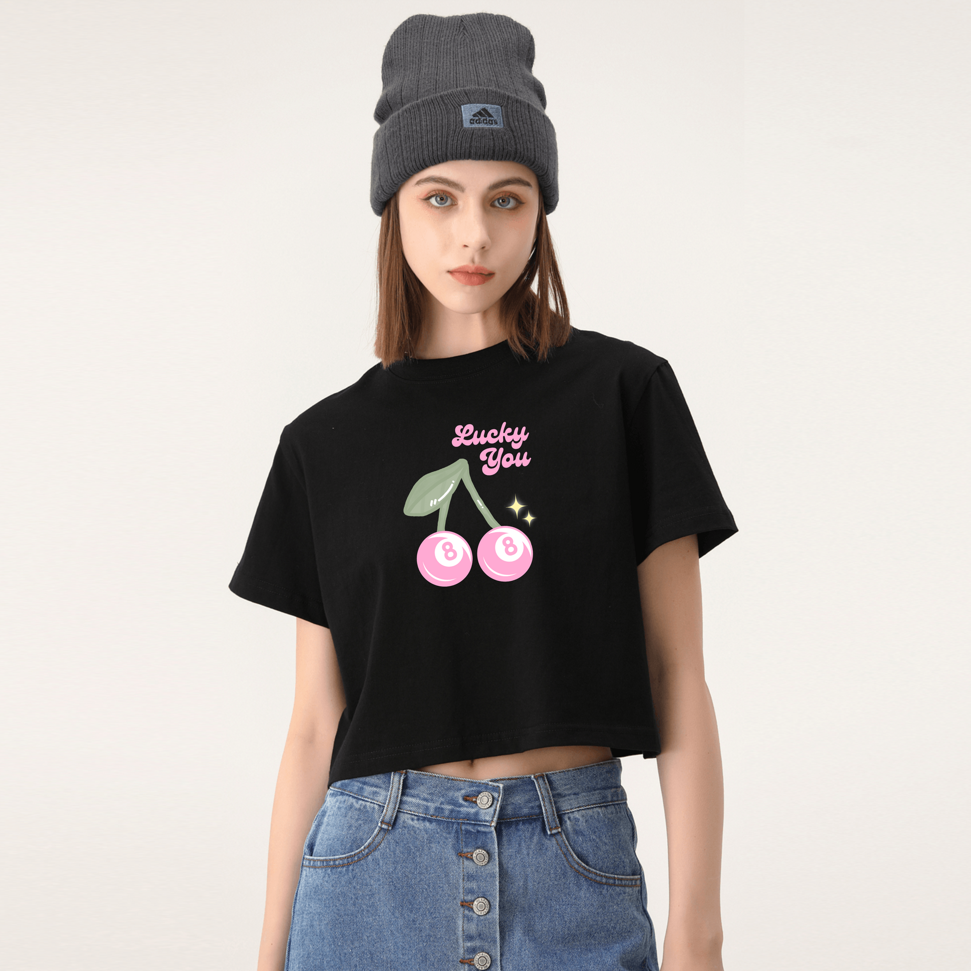 LUCKY YOU 8 BALL CHERRIES BABY TEE-240706PODNU0185#006