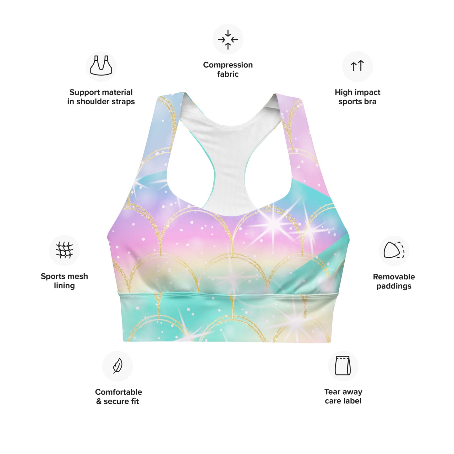 rainbow scales sports bra