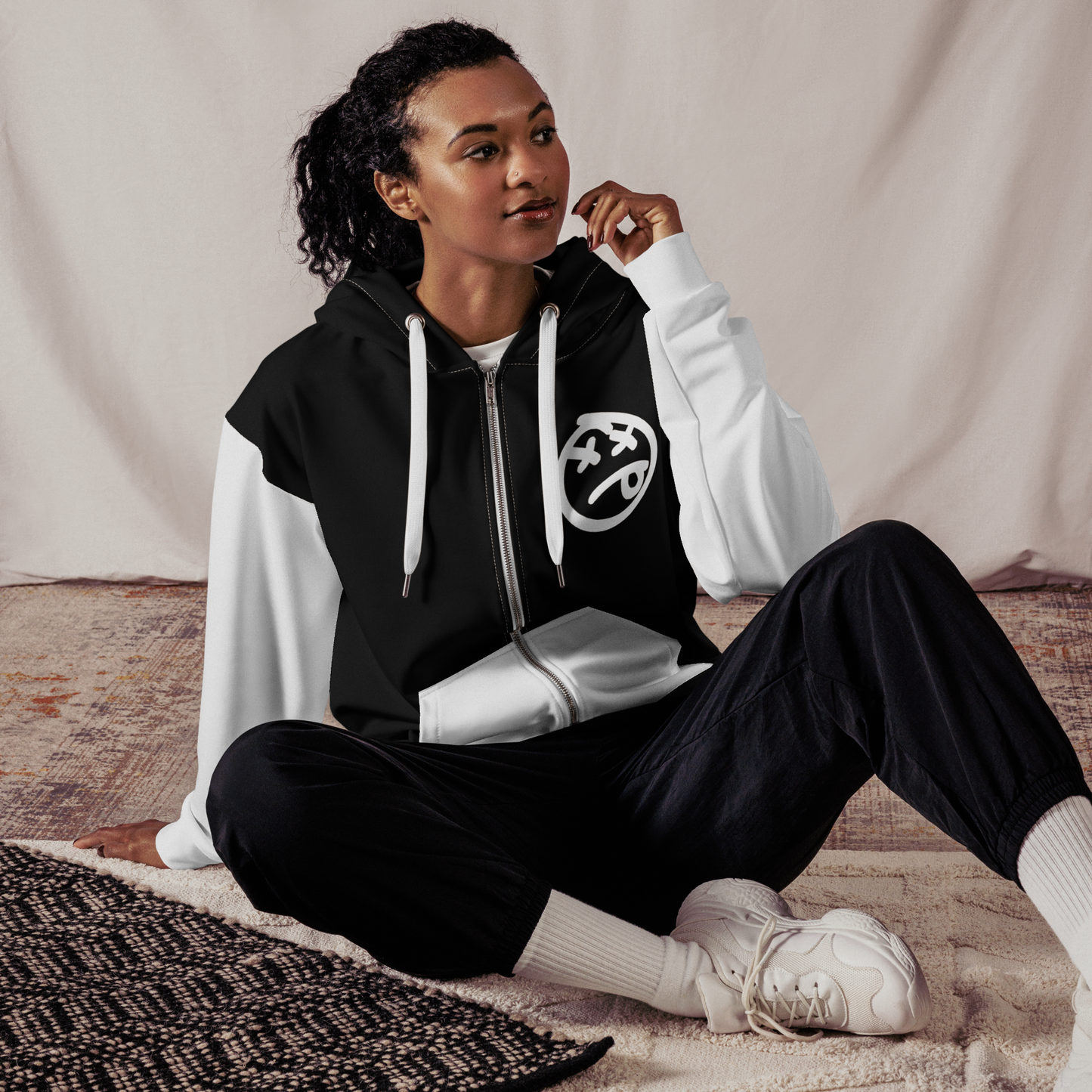 black and white street smiley zip hoodie (unisex)