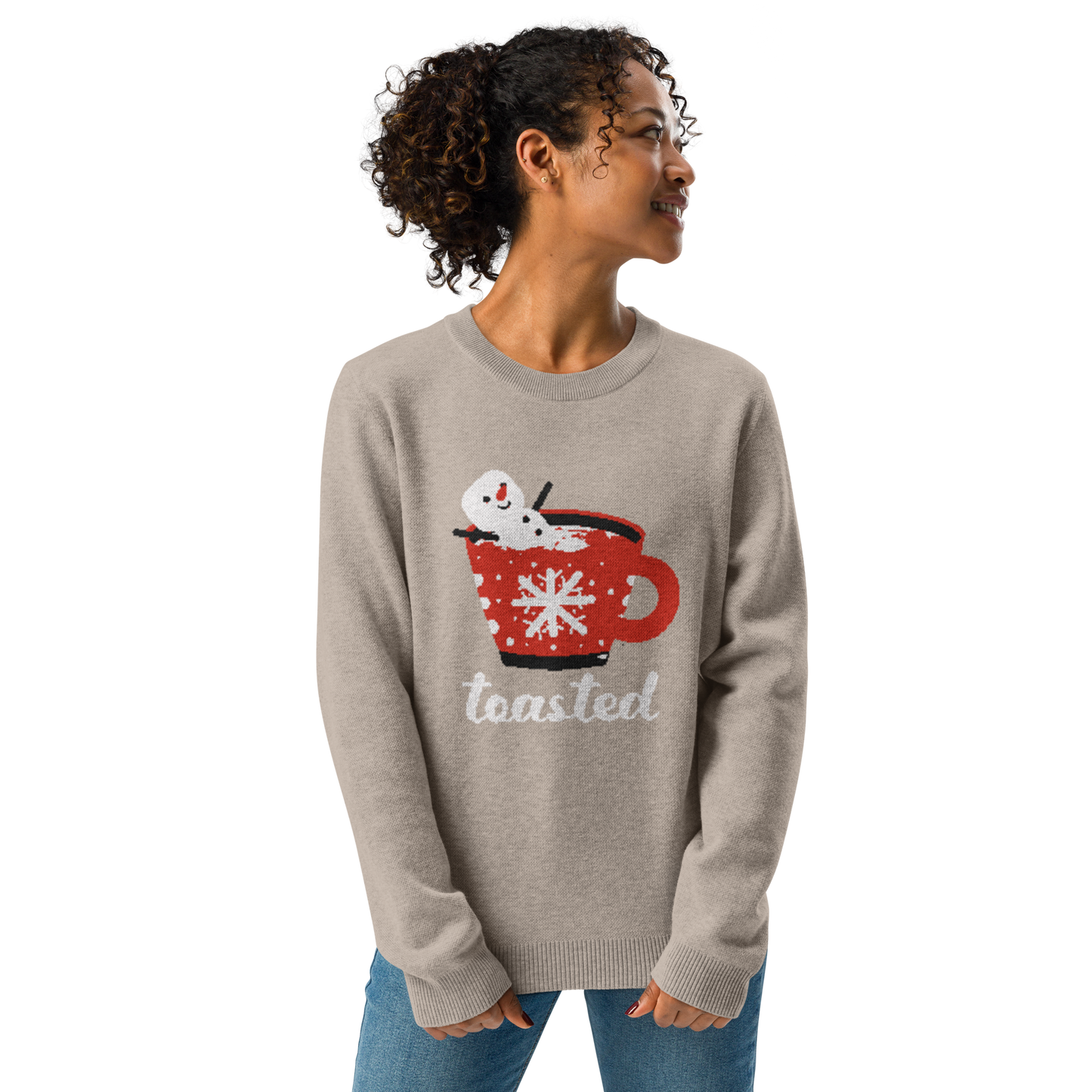 toasted snowman knitted crew neck sweater