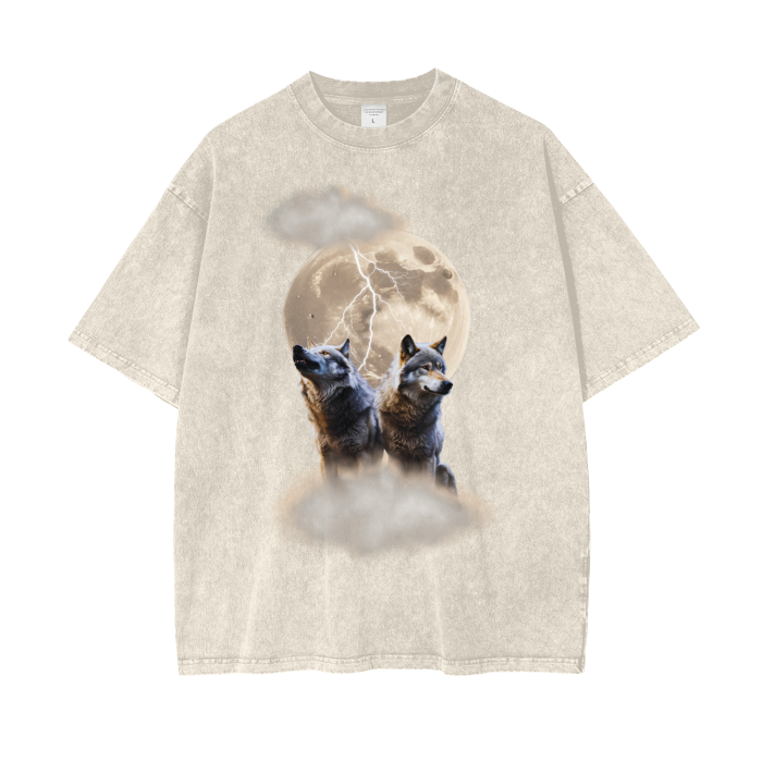 night wolves acid wash oversized t-shirt