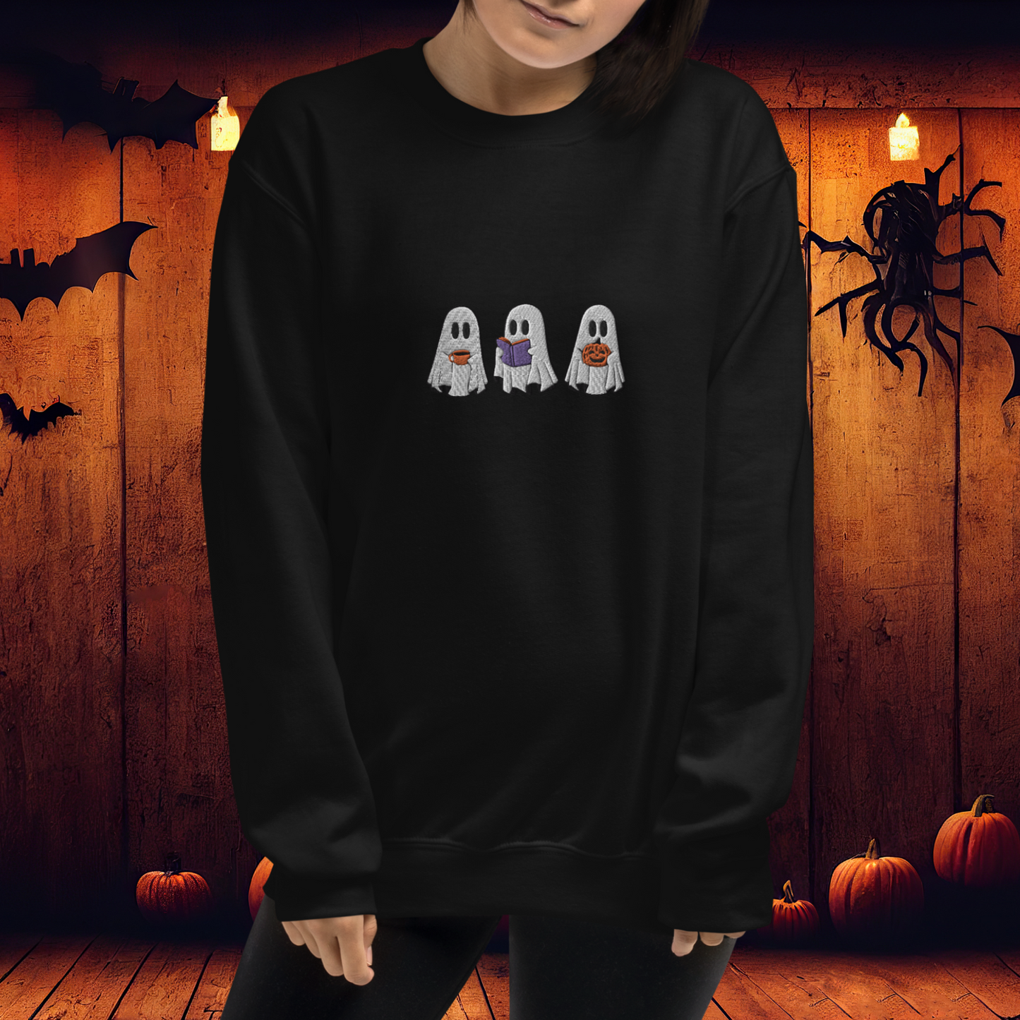 ghost friends embroidered sweatshirt