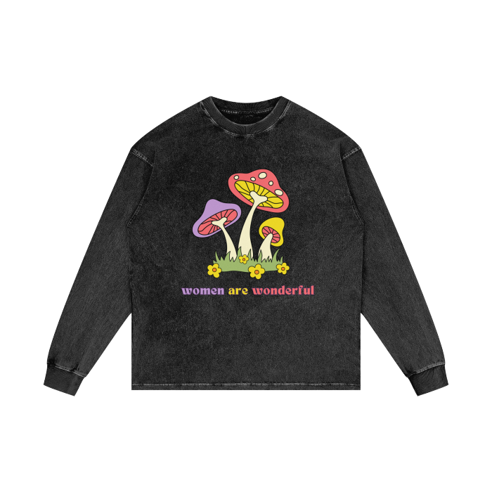 WOMEN ARE WONDERFUL ACID WASH LONG SLEEVE TEE-240706PODPR0087#005