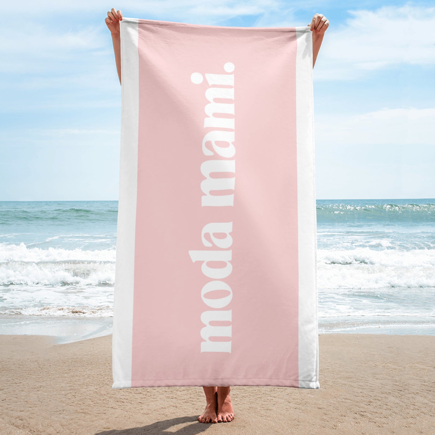 moda mami pink + white towel