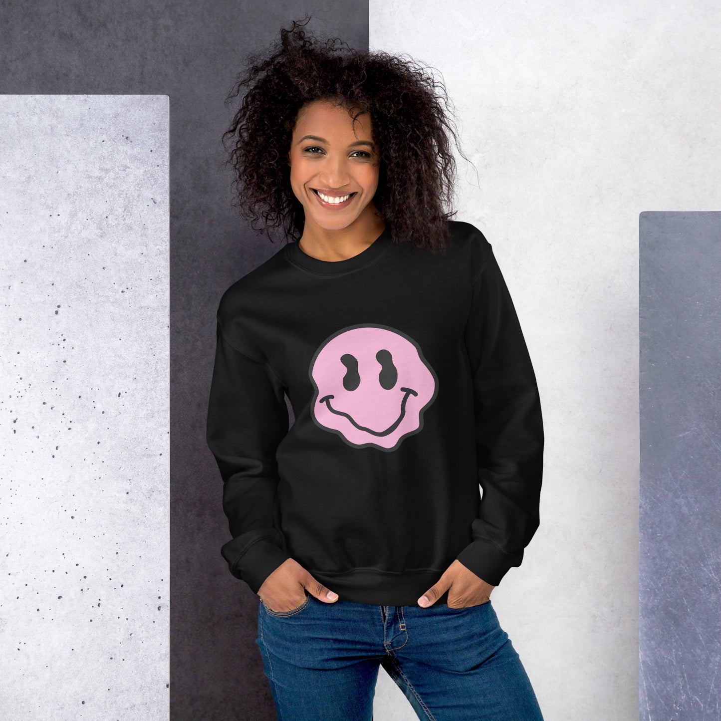 pink melted smiley sweatshirt