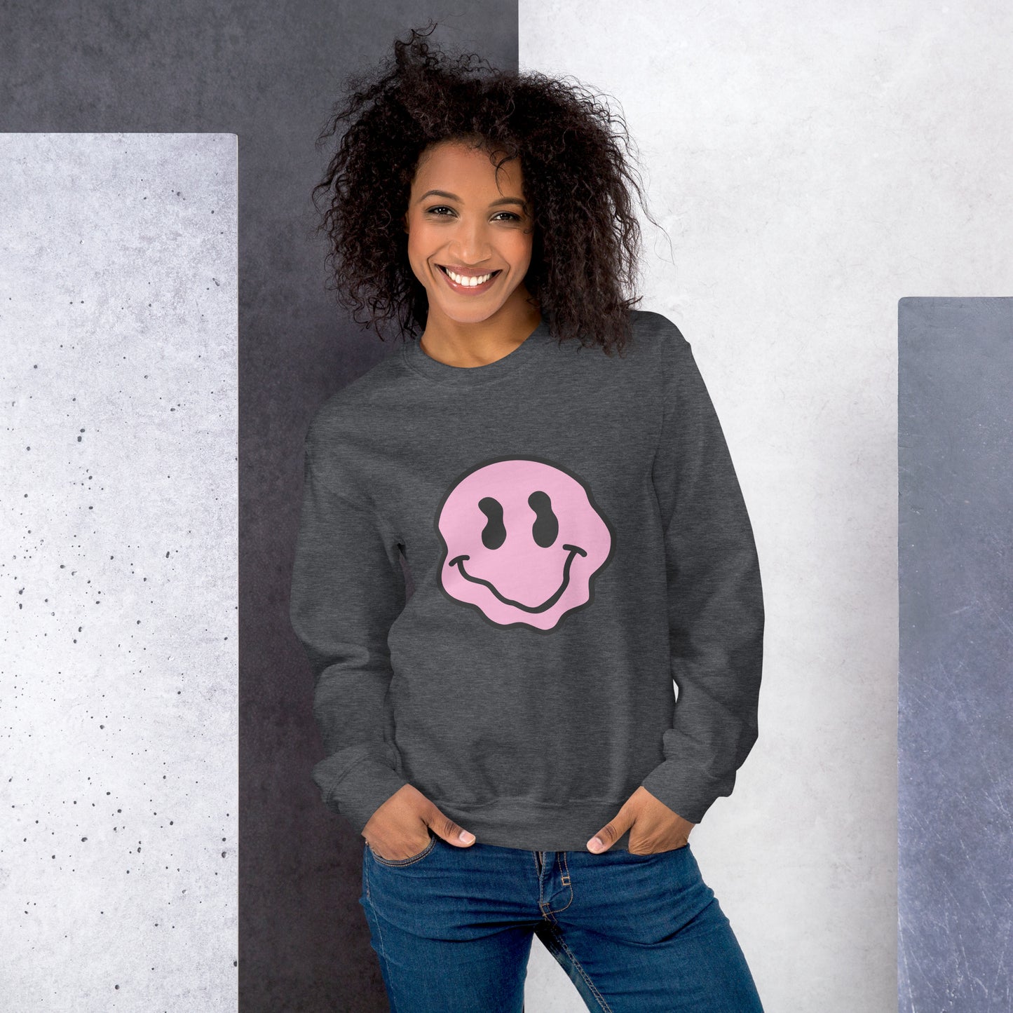 pink melted smiley sweatshirt