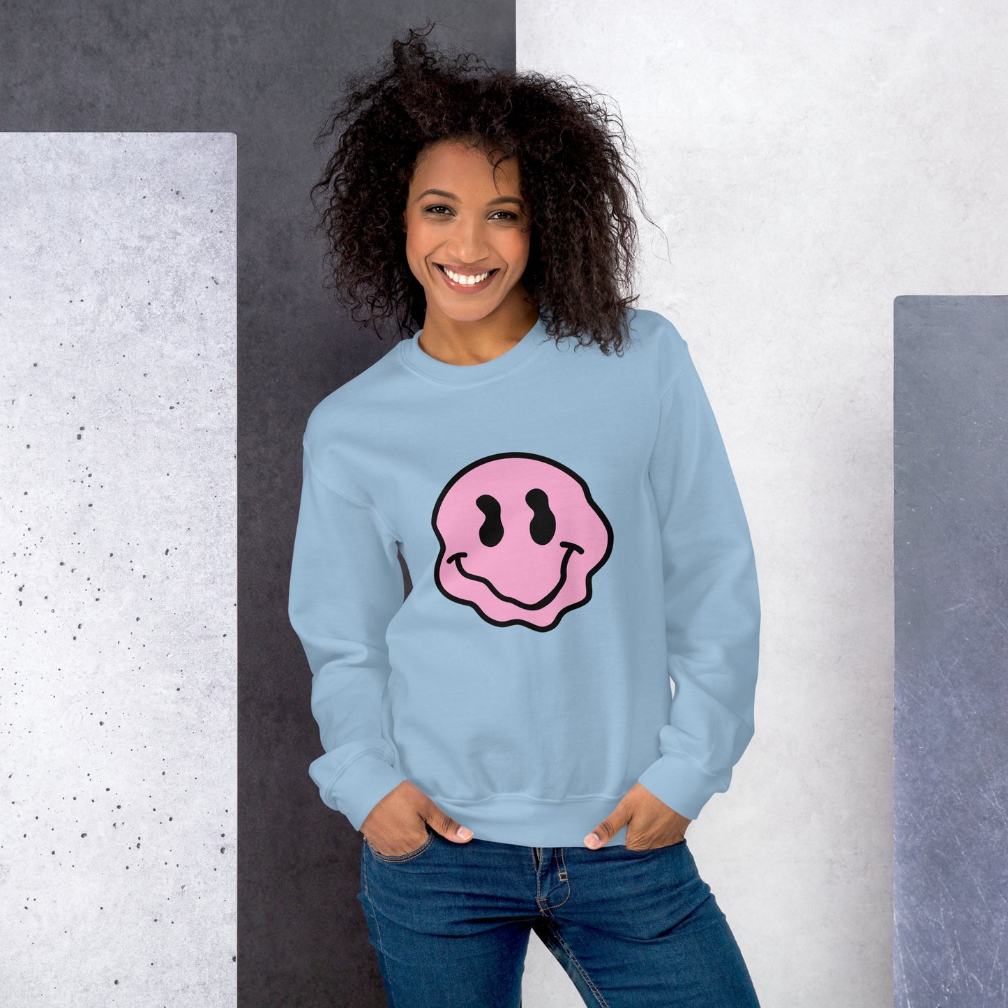 pink melted smiley sweatshirt