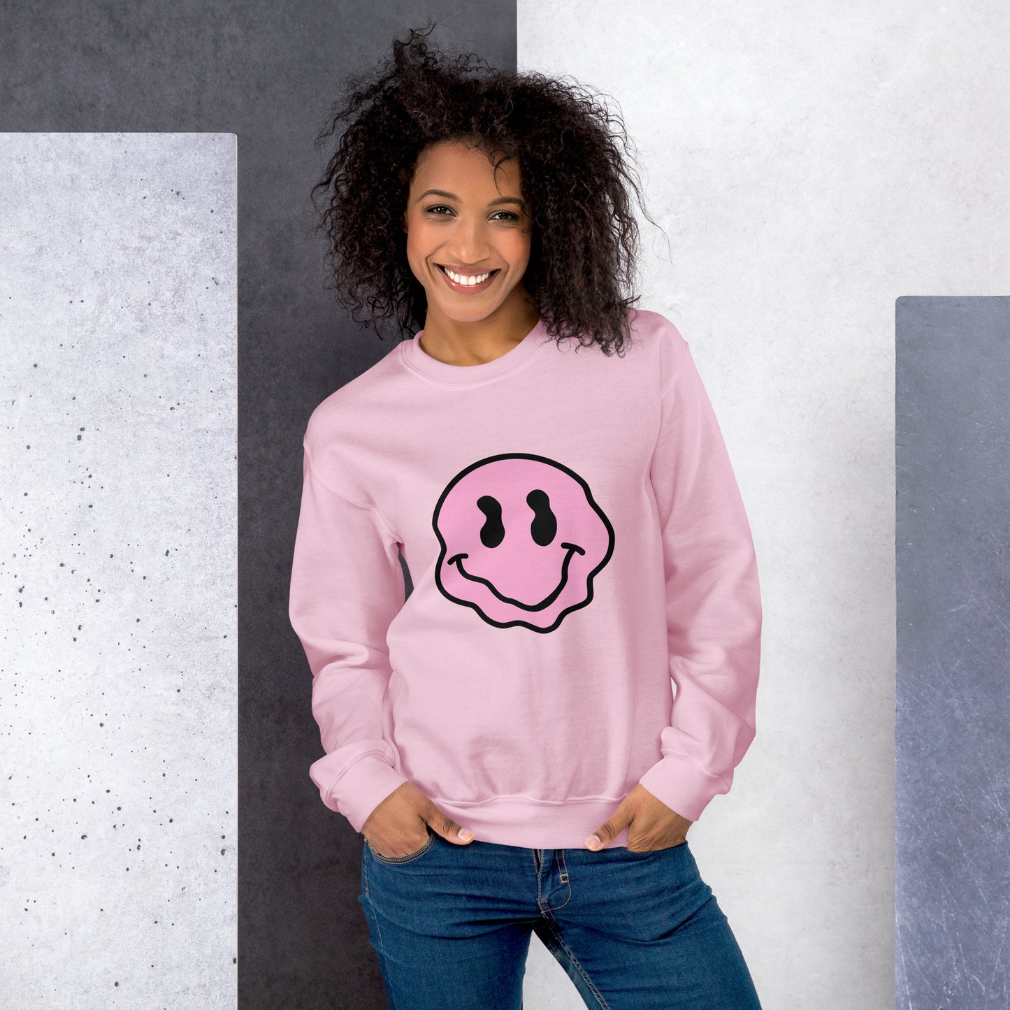 pink melted smiley sweatshirt