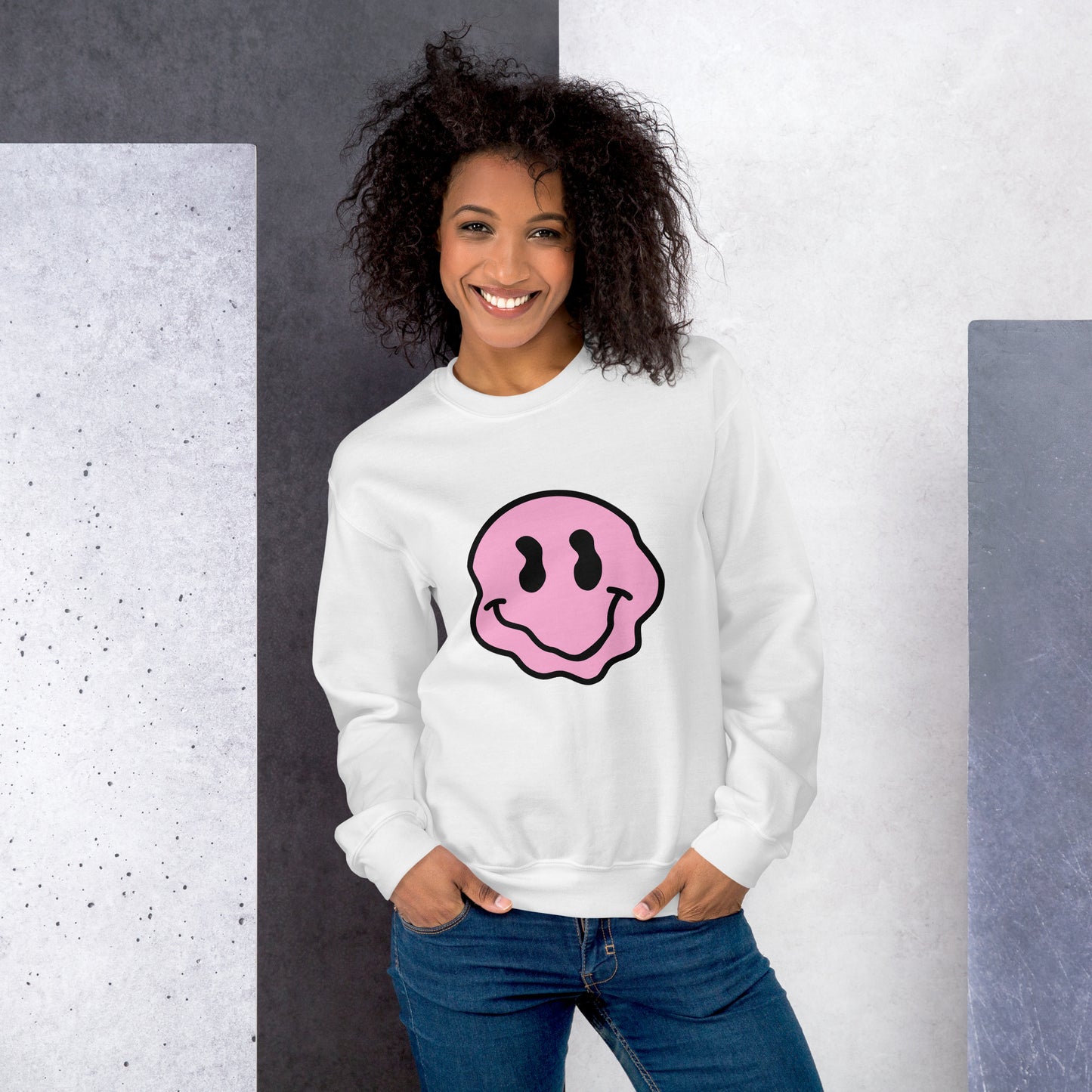 pink melted smiley sweatshirt