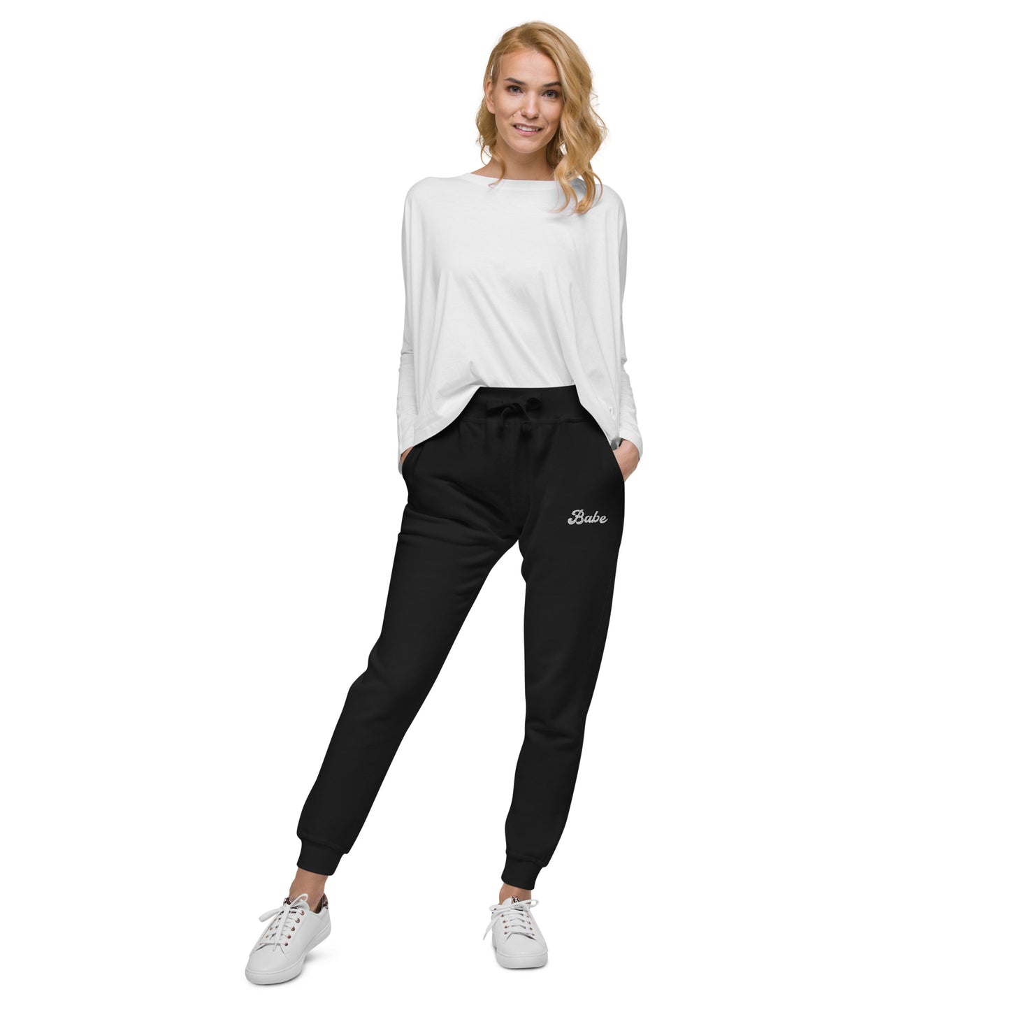 babe fleece sweatpants (white text)
