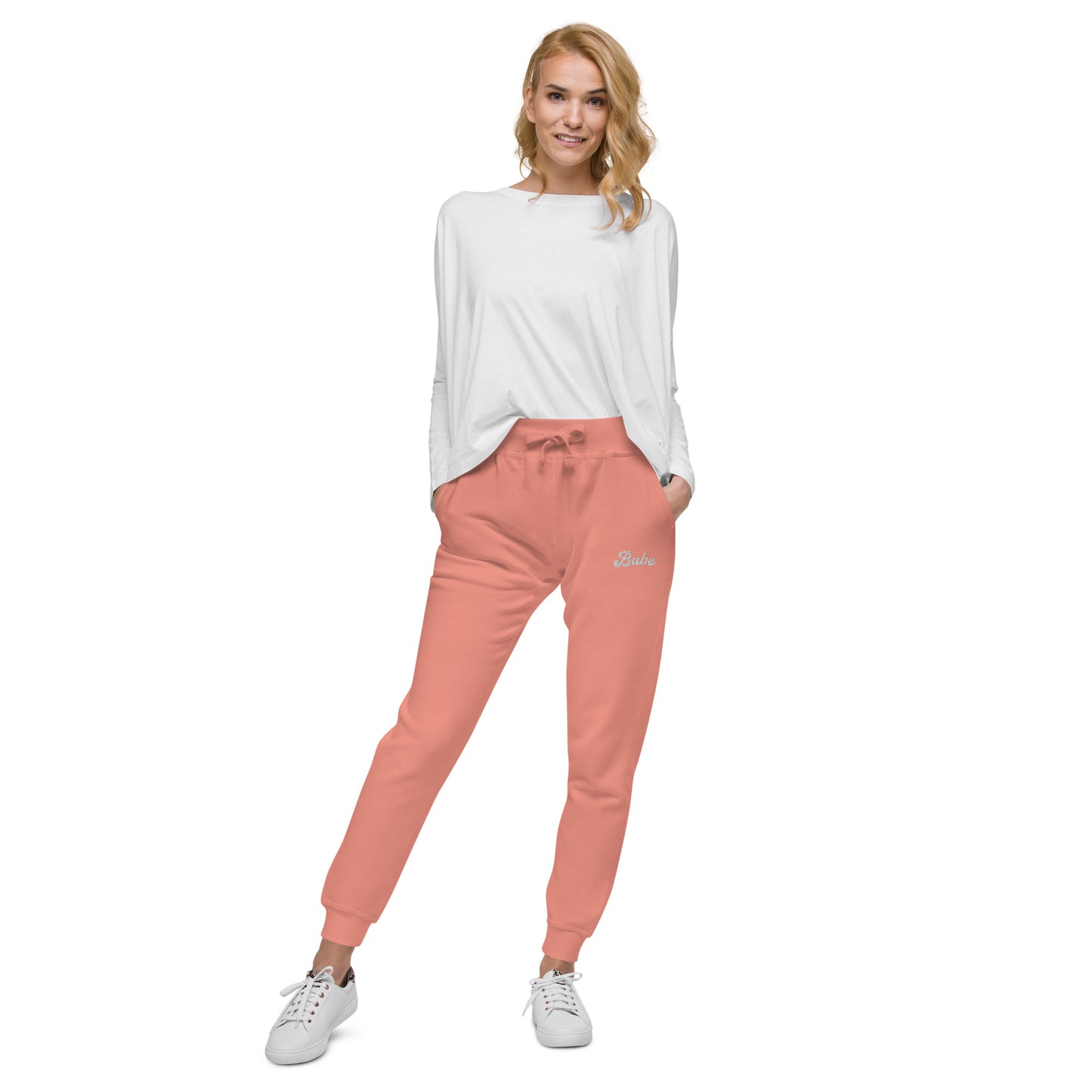 babe fleece sweatpants (white text)