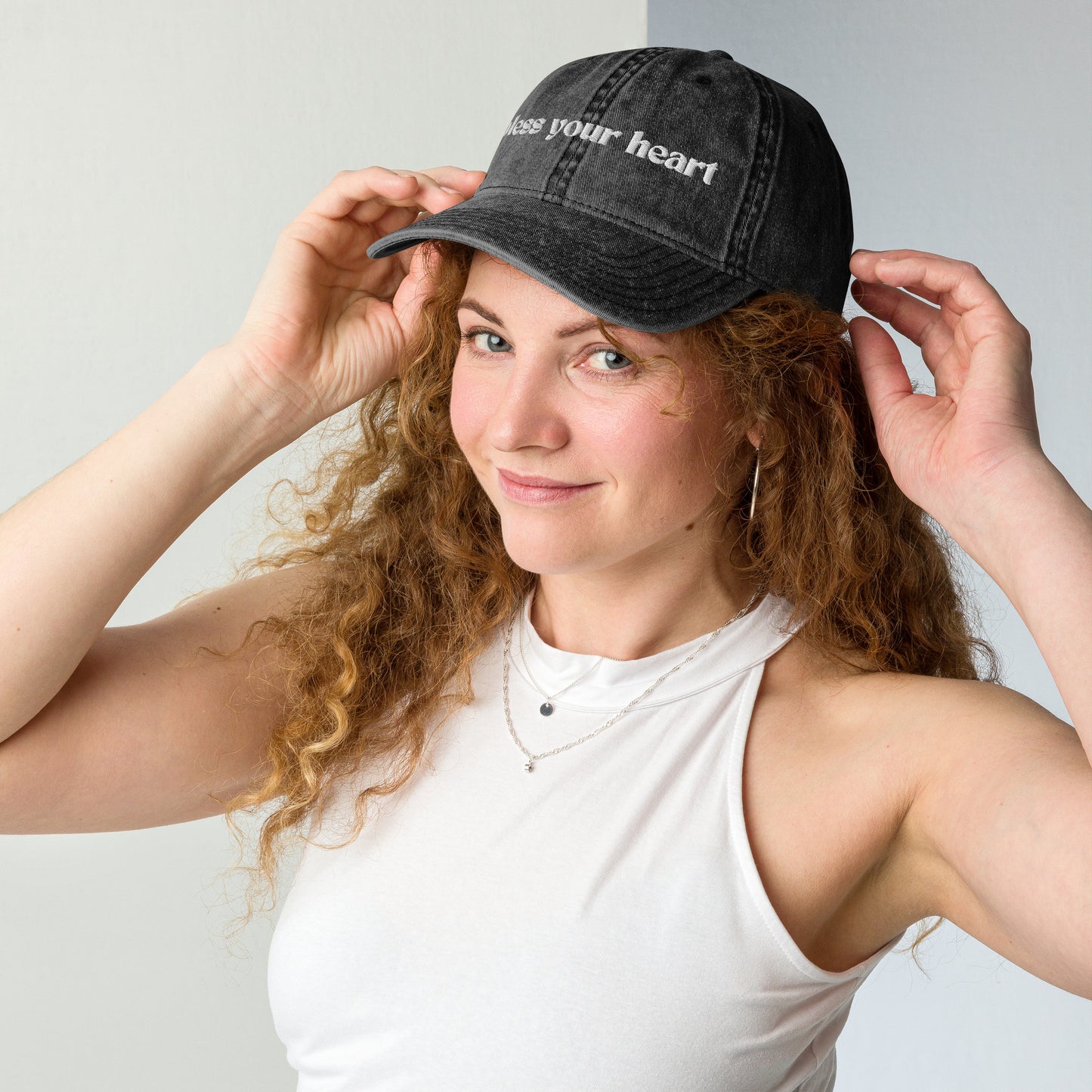 bless your heart embroidered faded jean cap
