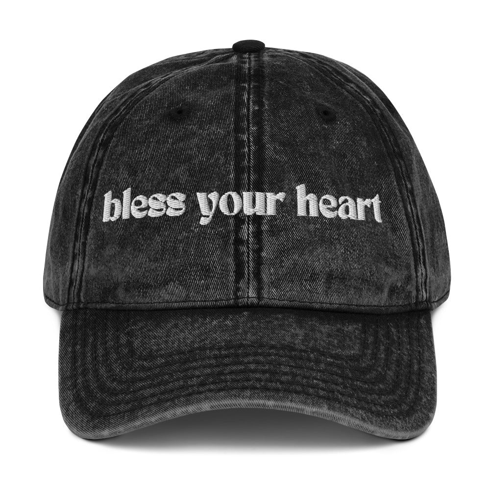 bless your heart embroidered faded jean cap