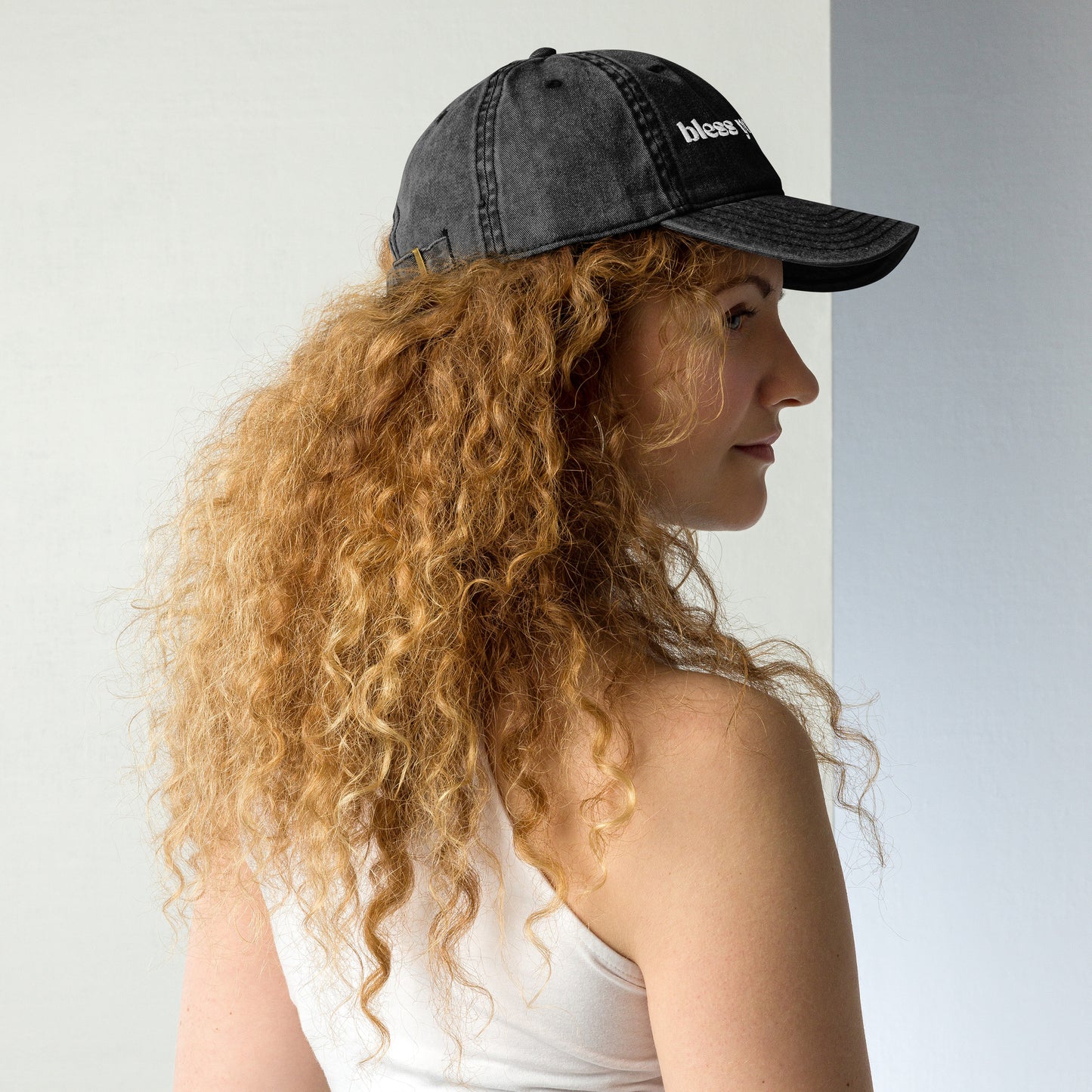 bless your heart embroidered faded jean cap