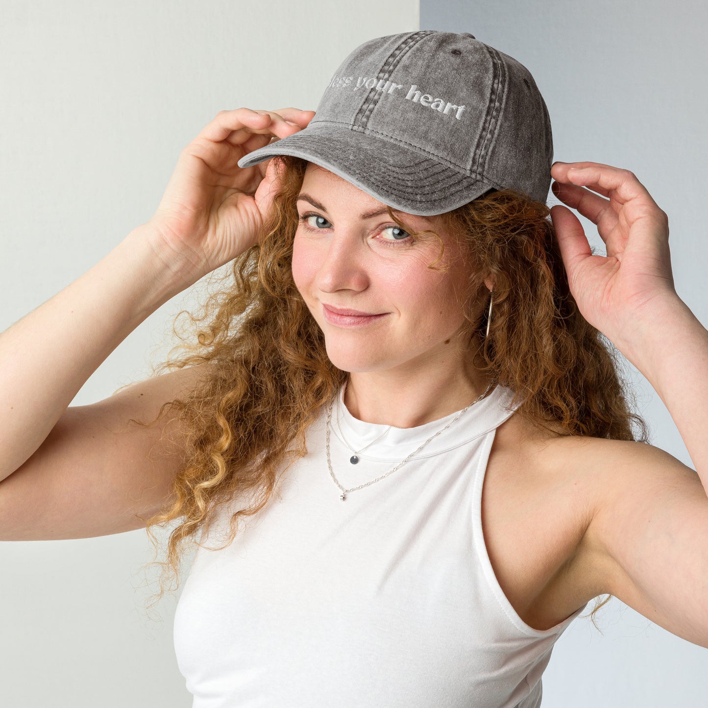 bless your heart embroidered faded jean cap