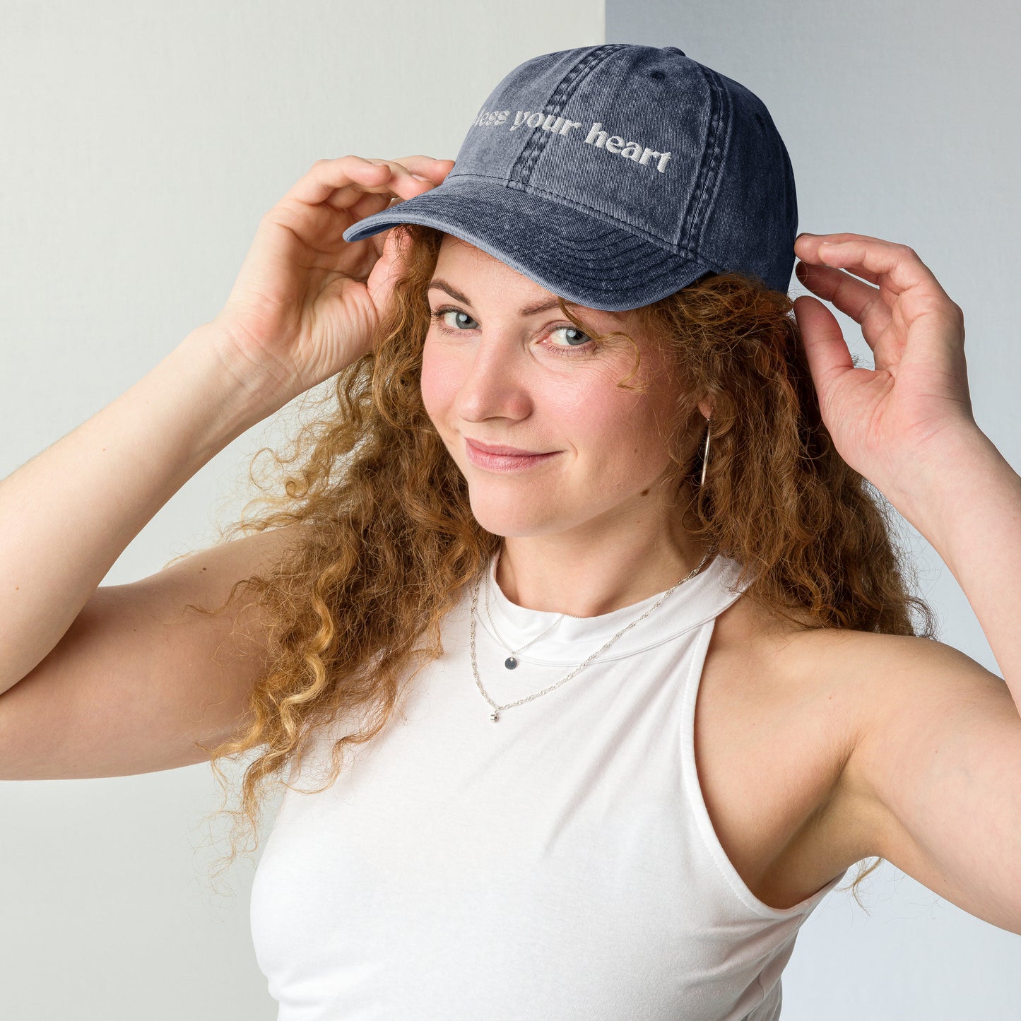 bless your heart embroidered faded jean cap