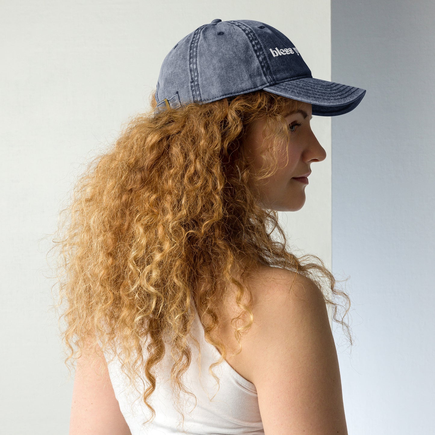 bless your heart embroidered faded jean cap