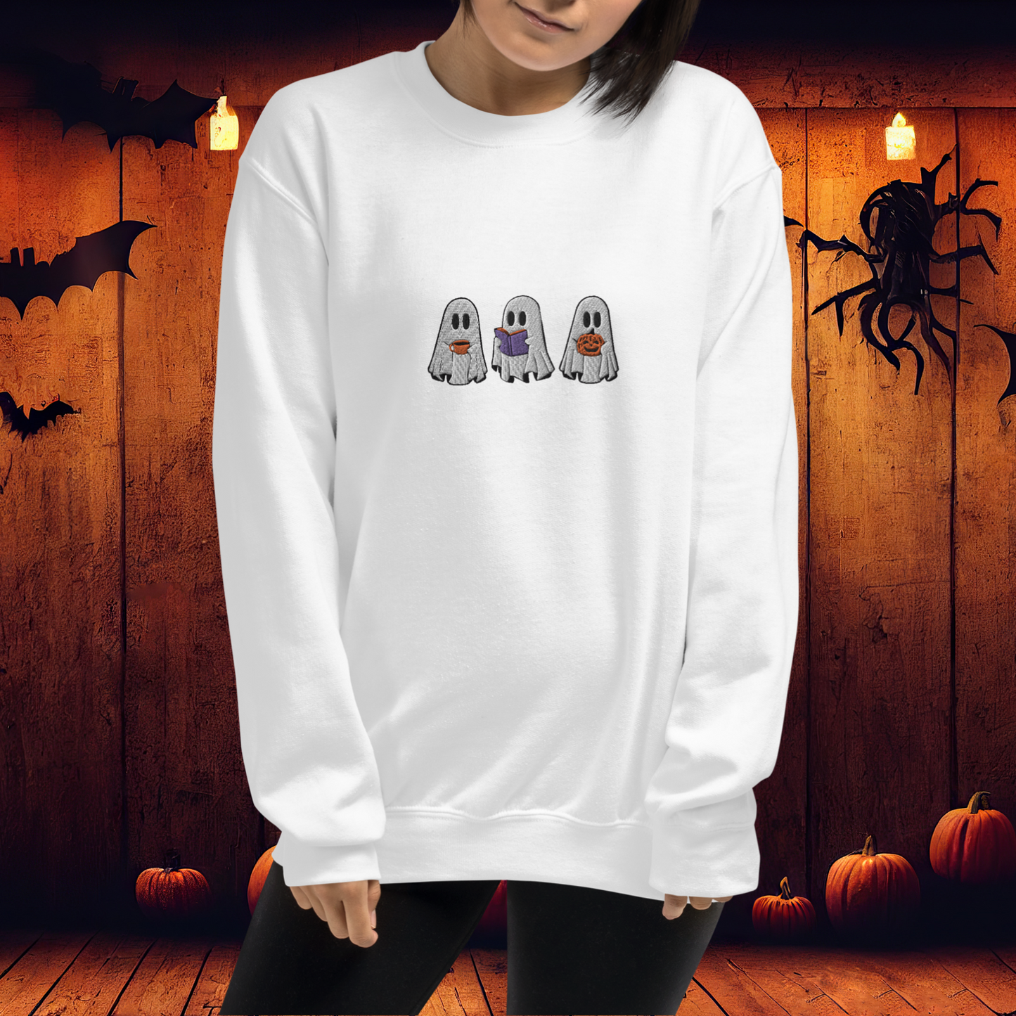 ghost friends embroidered sweatshirt