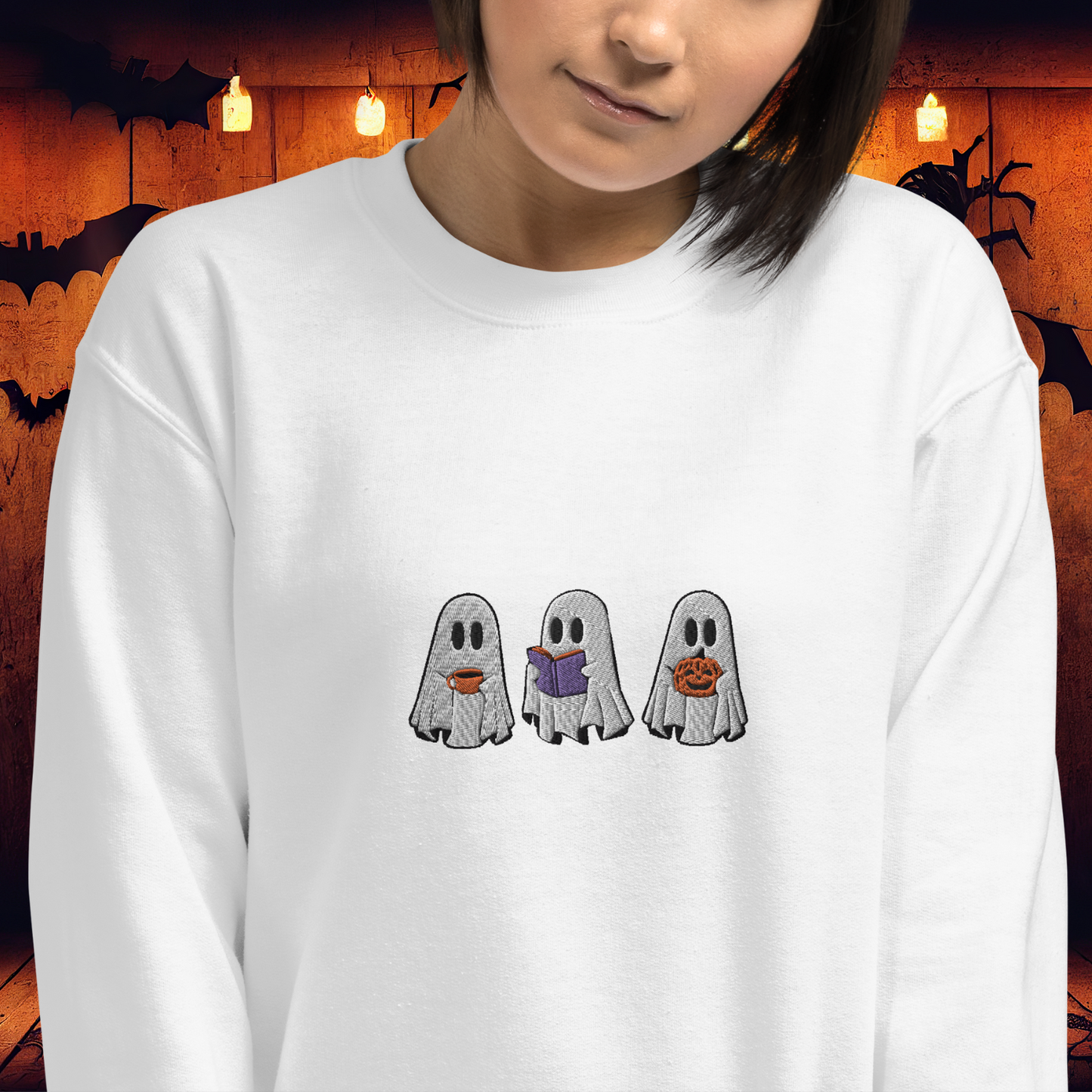 ghost friends embroidered sweatshirt