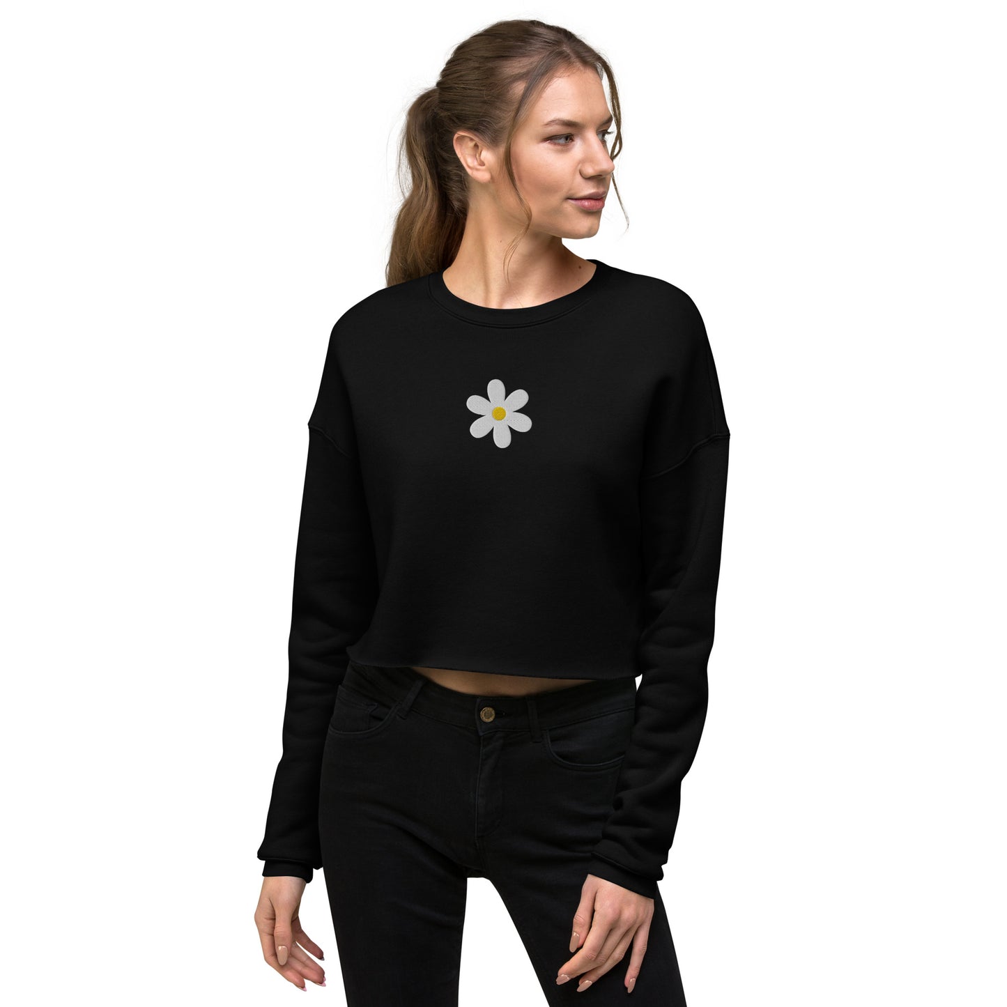 embroidered daisy cropped sweatshirt