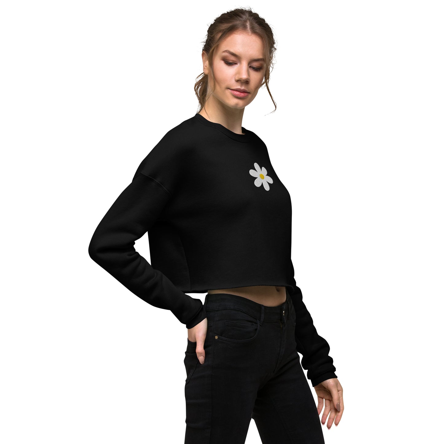 embroidered daisy cropped sweatshirt