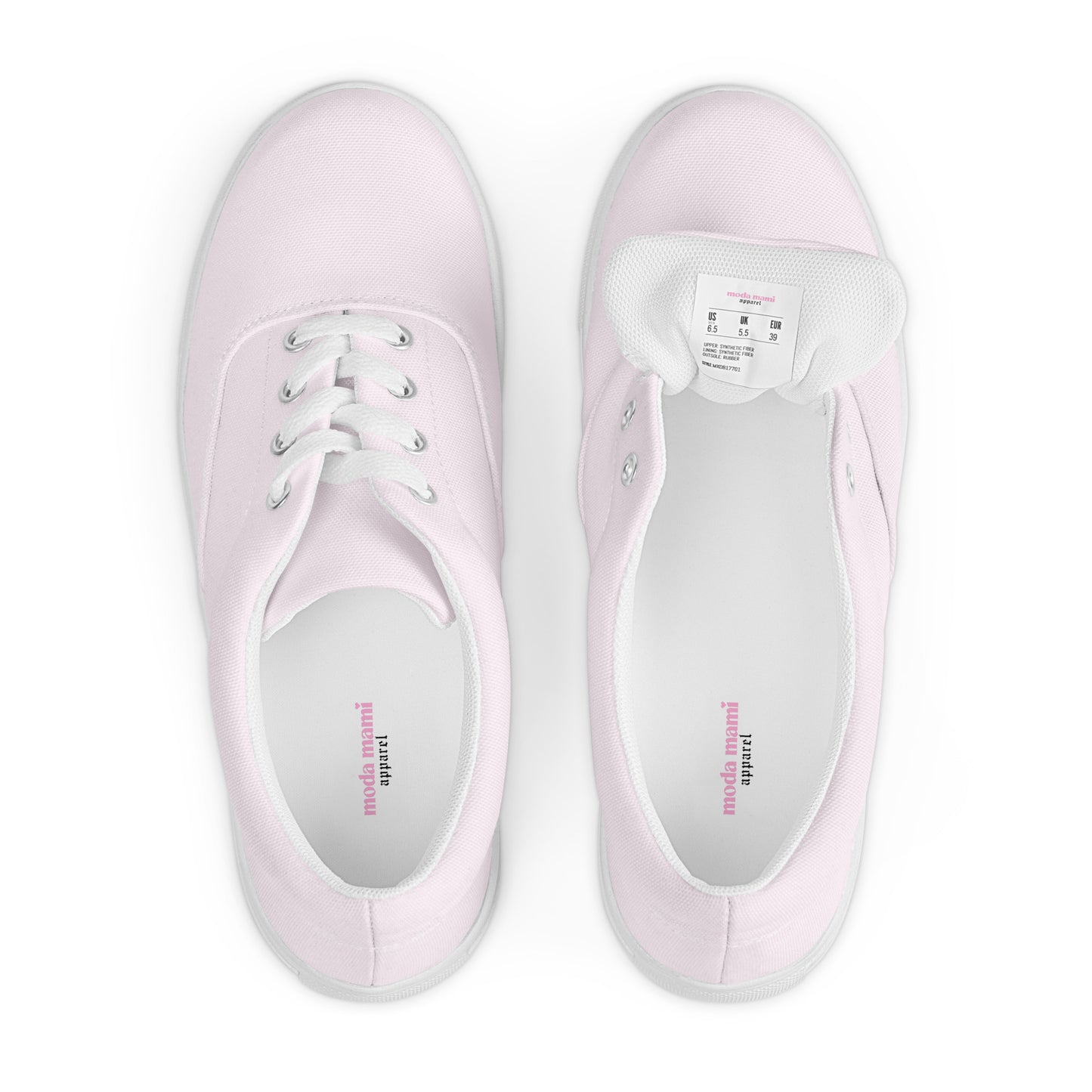 baby pink women's lace-up canvas shoes