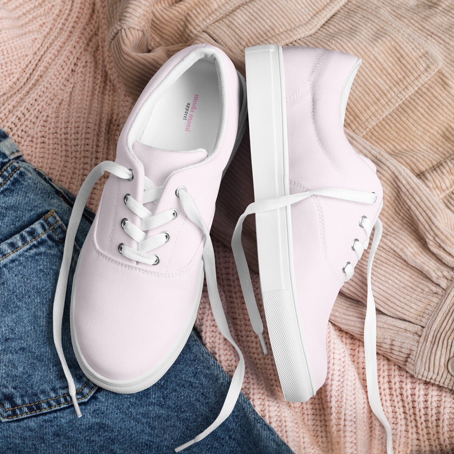 baby pink women's lace-up canvas shoes